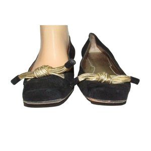 Givenchy Elegant Black Peau de Soie Dressy Flats w Gold Knotted Bow